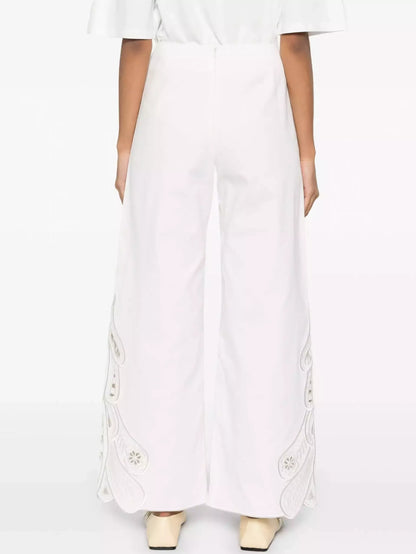 Broderie Anglaise Cropped White Tank and Pant Set - Suits & Sets