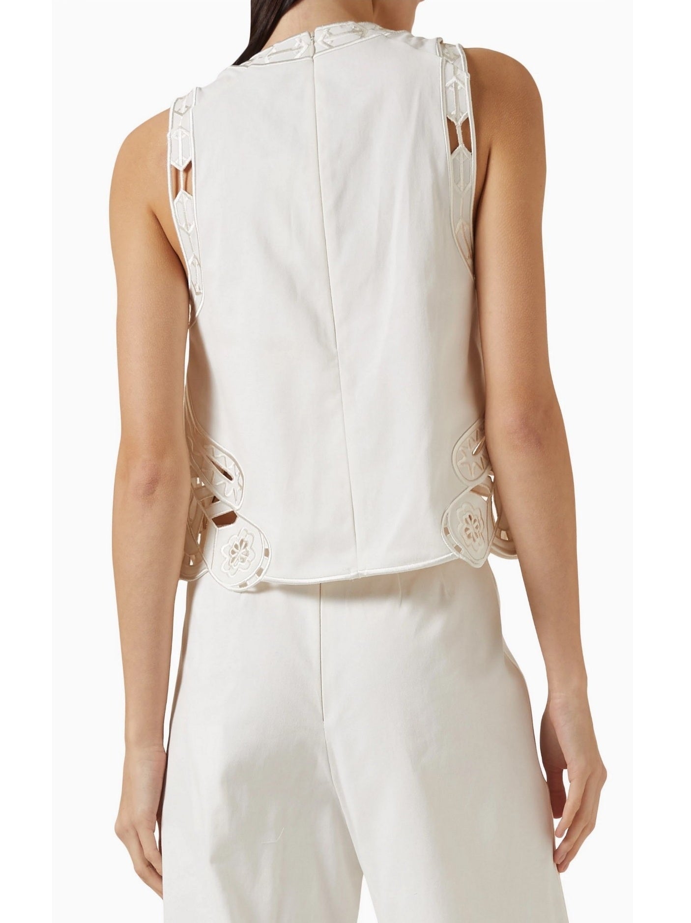Broderie Anglaise Cropped White Tank and Pant Set - Suits & Sets