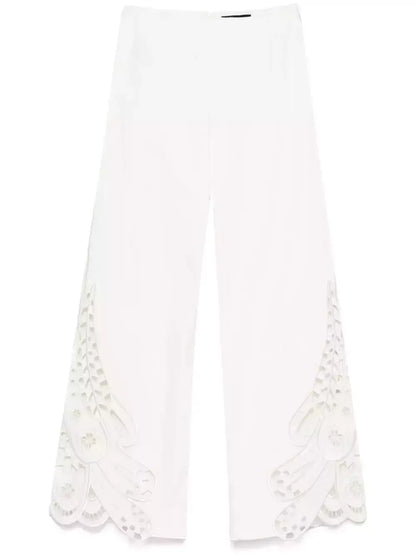 Broderie Anglaise Cropped White Tank and Pant Set - Suits & Sets