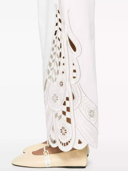 Broderie Anglaise Cropped White Tank and Pant Set - Suits & Sets