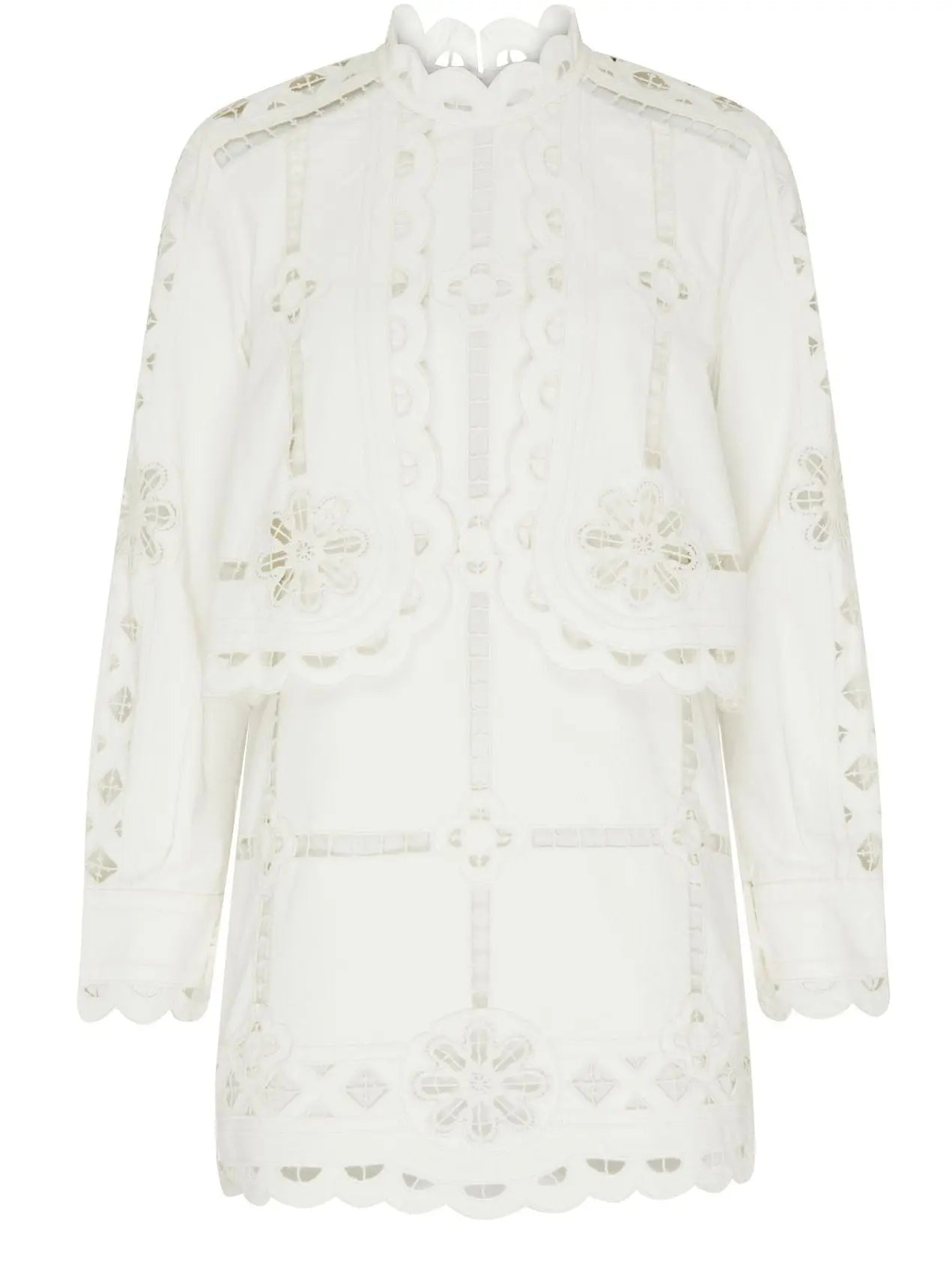 Broderie Anglaise Eyelet Long-Sleeve Mini Dress - Dresses