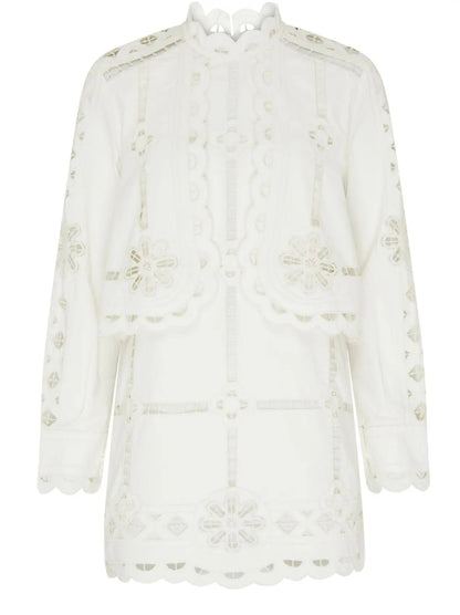 Broderie Anglaise Eyelet Long-Sleeve Mini Dress - Dresses