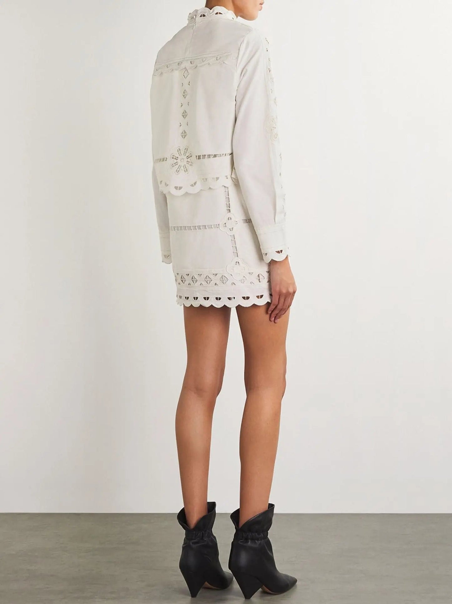 Broderie Anglaise Eyelet Long-Sleeve Mini Dress - Dresses