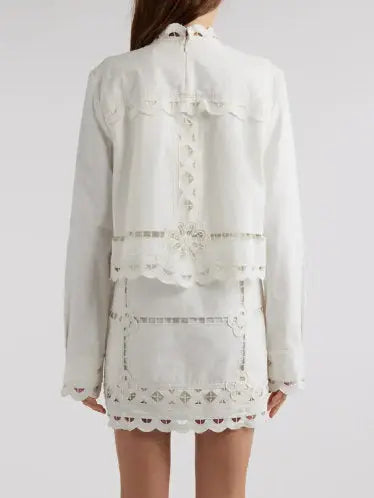 Broderie Anglaise Eyelet Long-Sleeve Mini Dress - Dresses