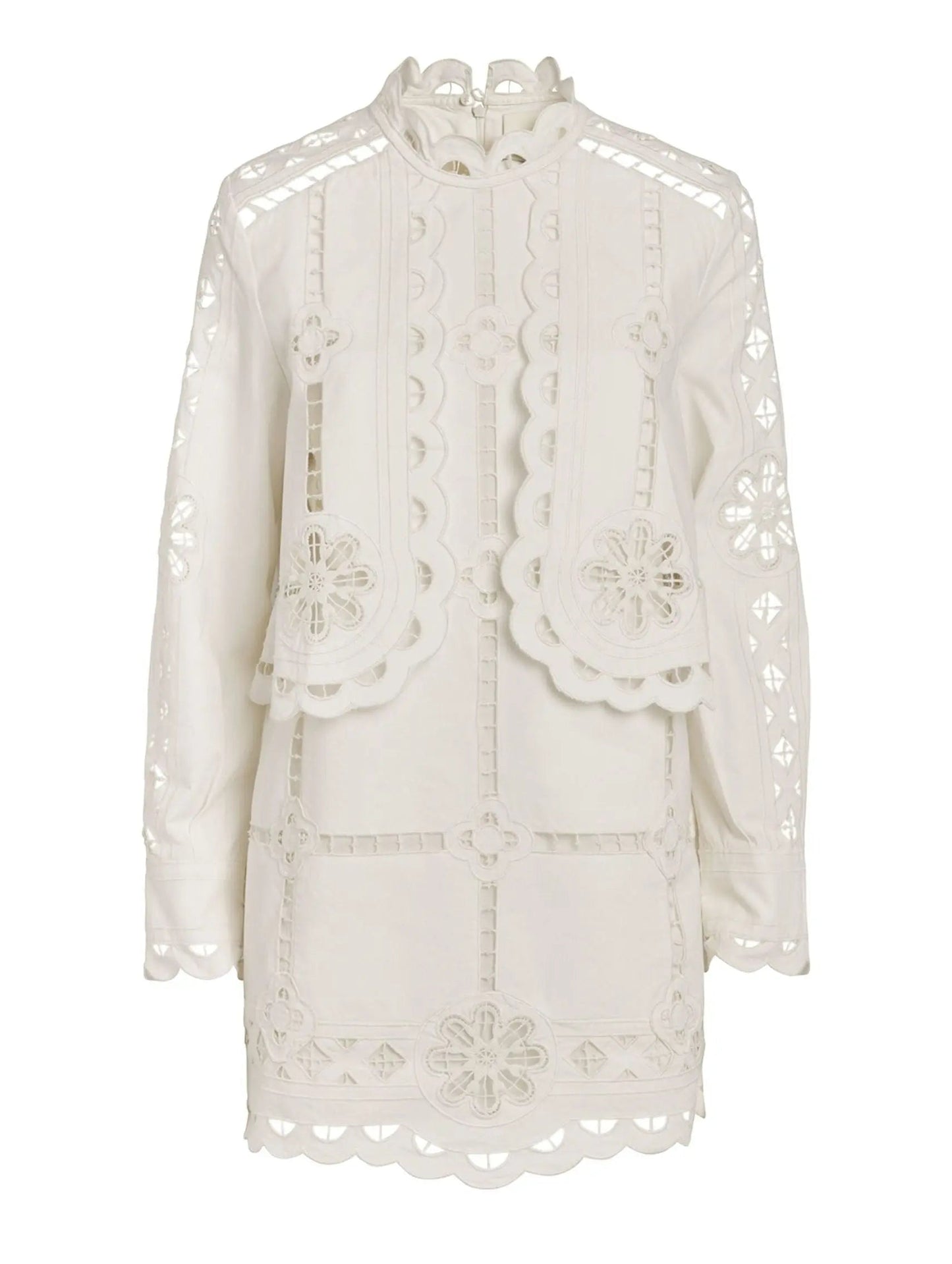 Broderie Anglaise Eyelet Long-Sleeve Mini Dress - Dresses