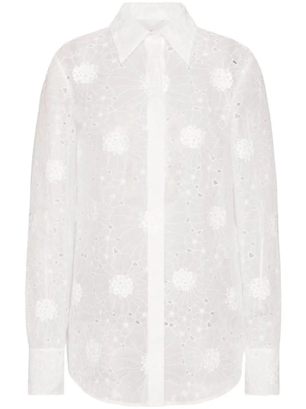 Broderie Anglaise White Cotton Shirt - Tops