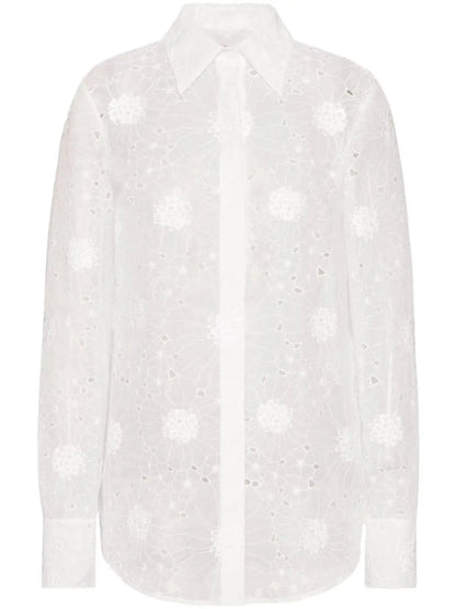 Broderie Anglaise White Cotton Shirt - Tops