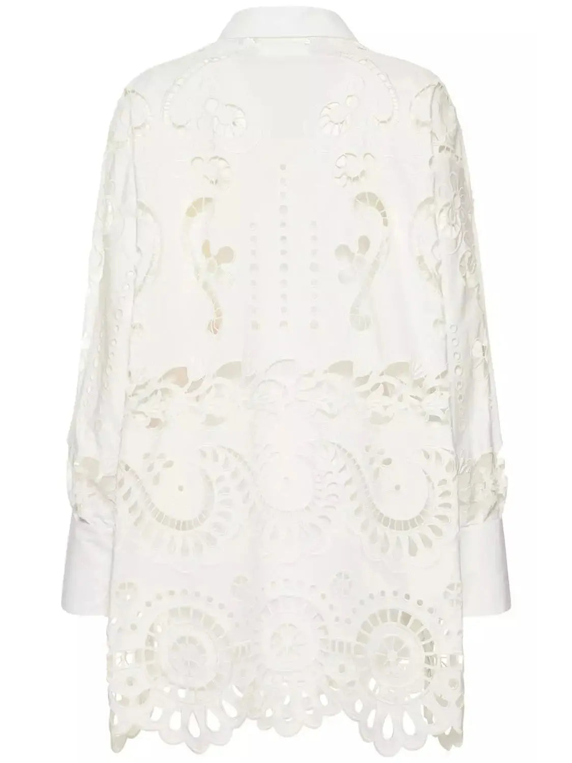 Broderie Cotton Lace Oversize White Shirt - Tops