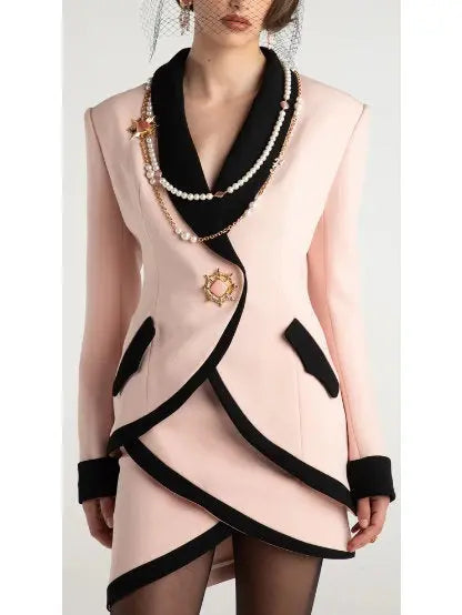 Brooke Single-Breasted Suit Jacket and Skirt Set in Pink and Black - Suits & Sets