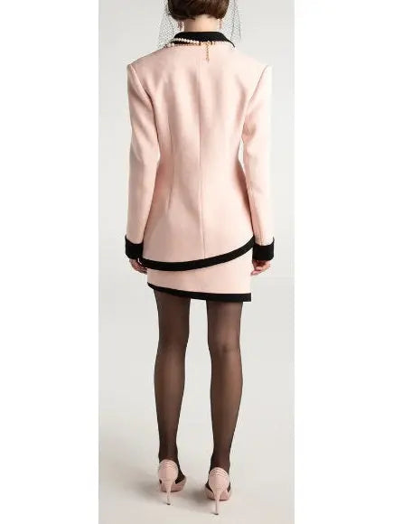 Brooke Single-Breasted Suit Jacket and Skirt Set in Pink and Black - Suits & Sets