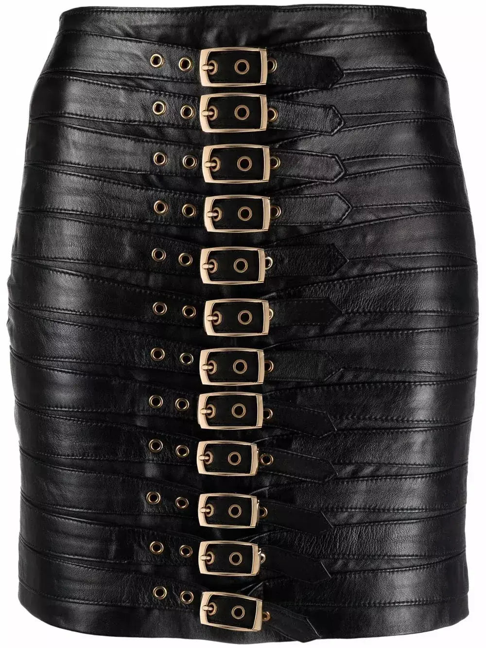 Buckle-Detail Leather Mini Skirt Black - Skirts