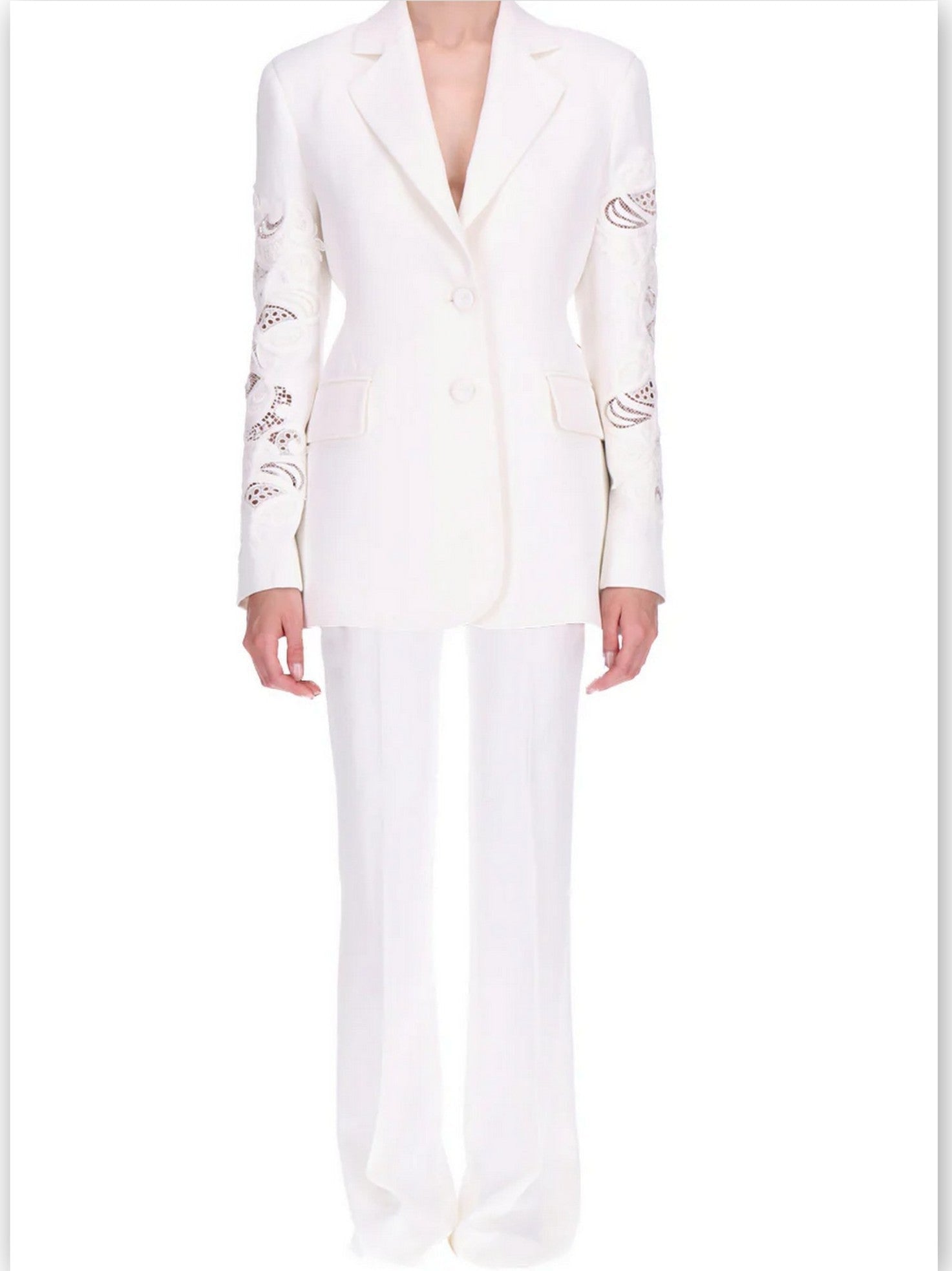 Buckle-Strap Tailored White Pants - Jeans & Pants