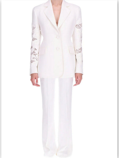 Buckle-Strap Tailored White Pants - Jeans & Pants