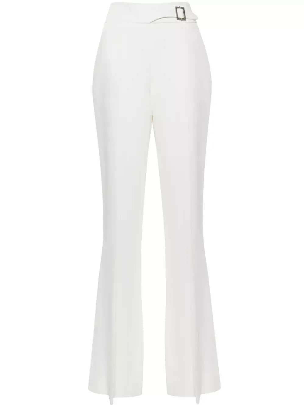 Buckle-Strap Tailored White Pants - S - Jeans & Pants