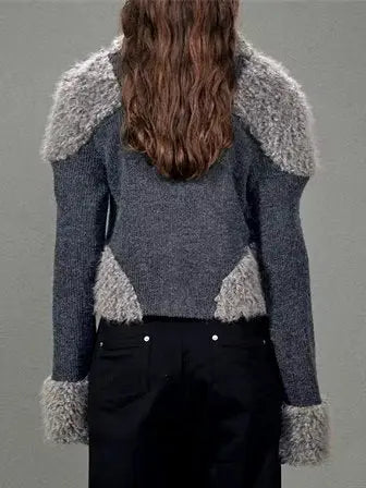 Buckled Faux-Fur Patch Knit Cardigan - Sweaters & Knitwear