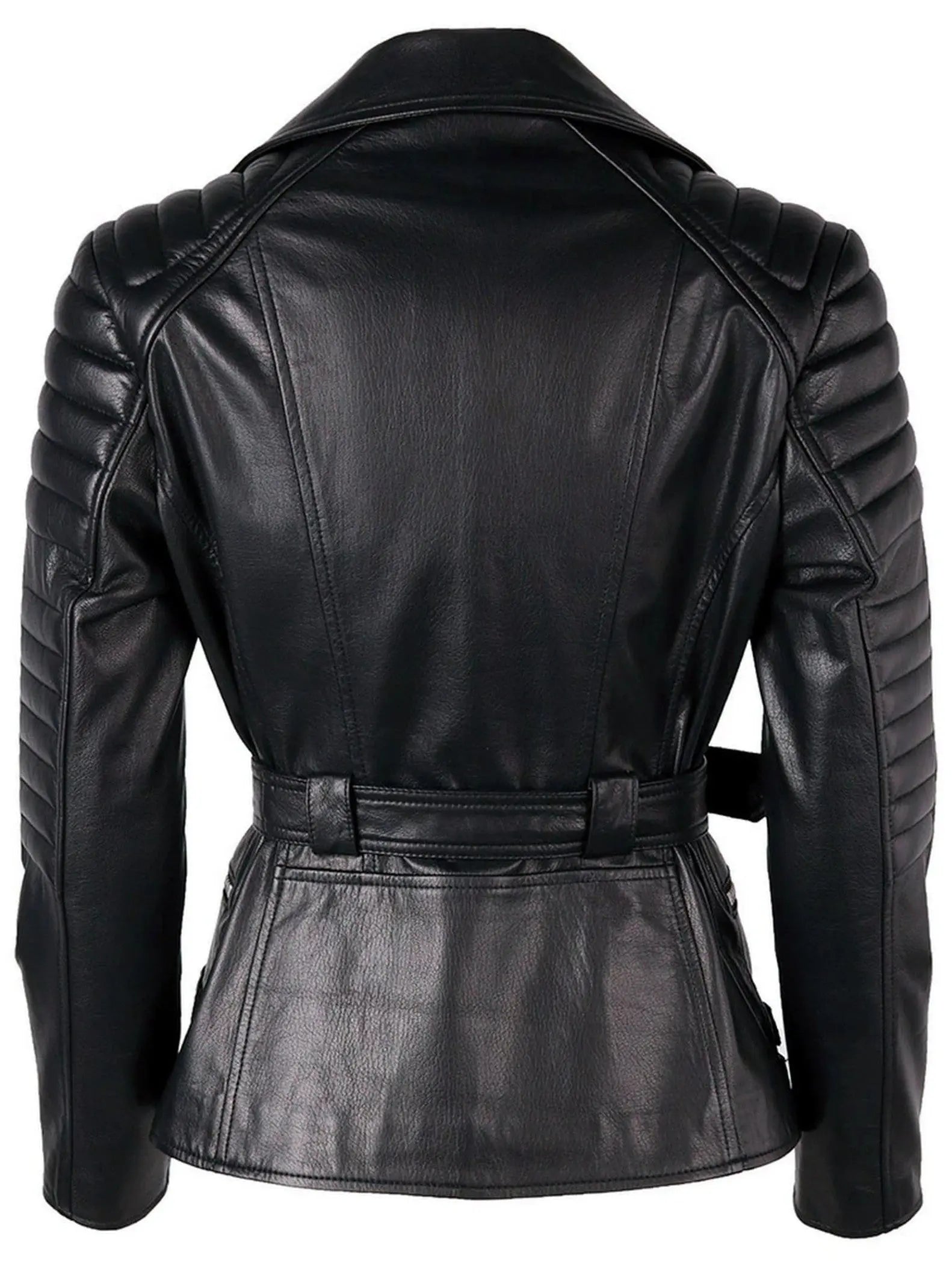 Buckled Leather Biker Jacket - Jackets