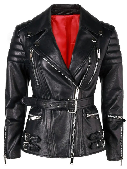 Buckled Leather Biker Jacket - Jackets