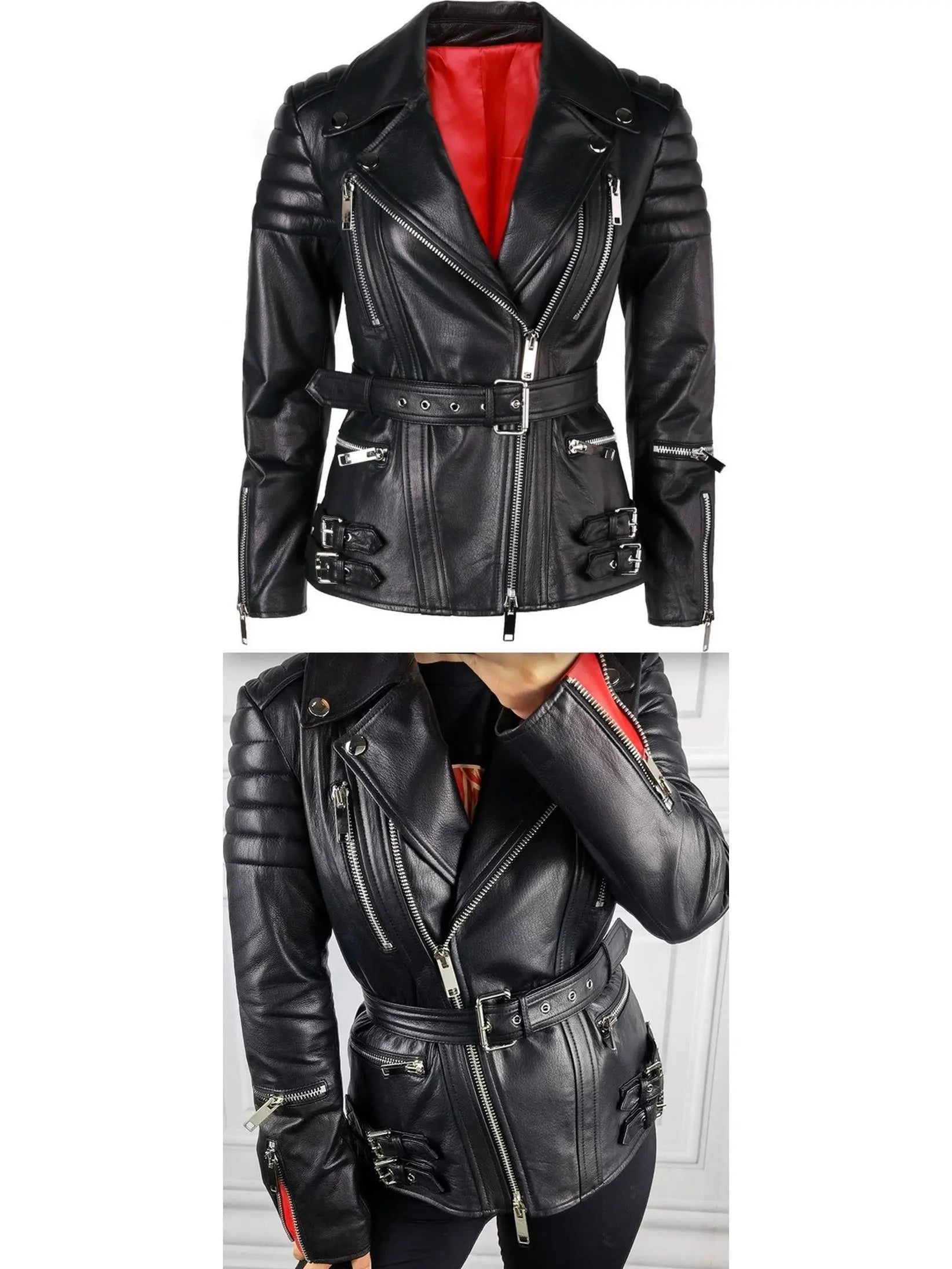 Buckled Leather Biker Jacket - s - Jackets