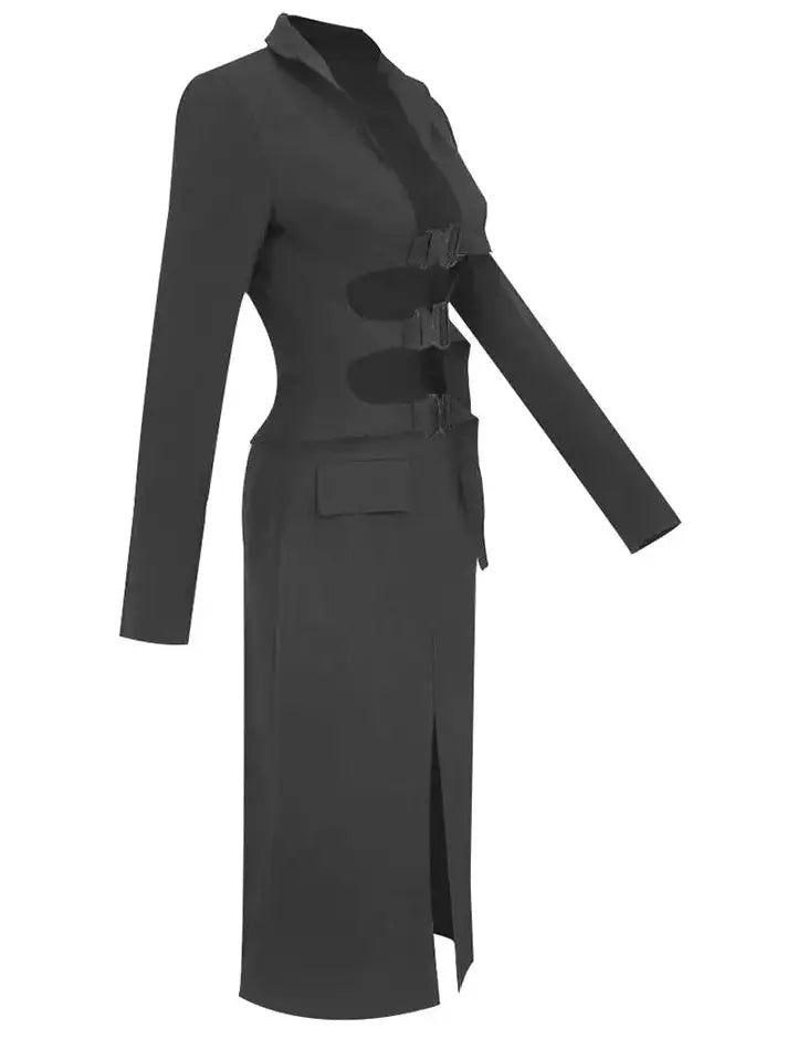 Buckled-Open-Front Trench and Skirt Set - Suits & Sets