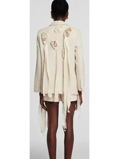Buckled Tassel Blazer with Rose Appliques - Jackets