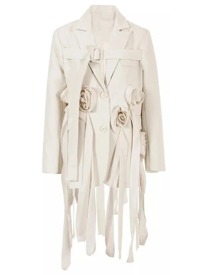 Buckled Tassel Blazer with Rose Appliques - Jackets