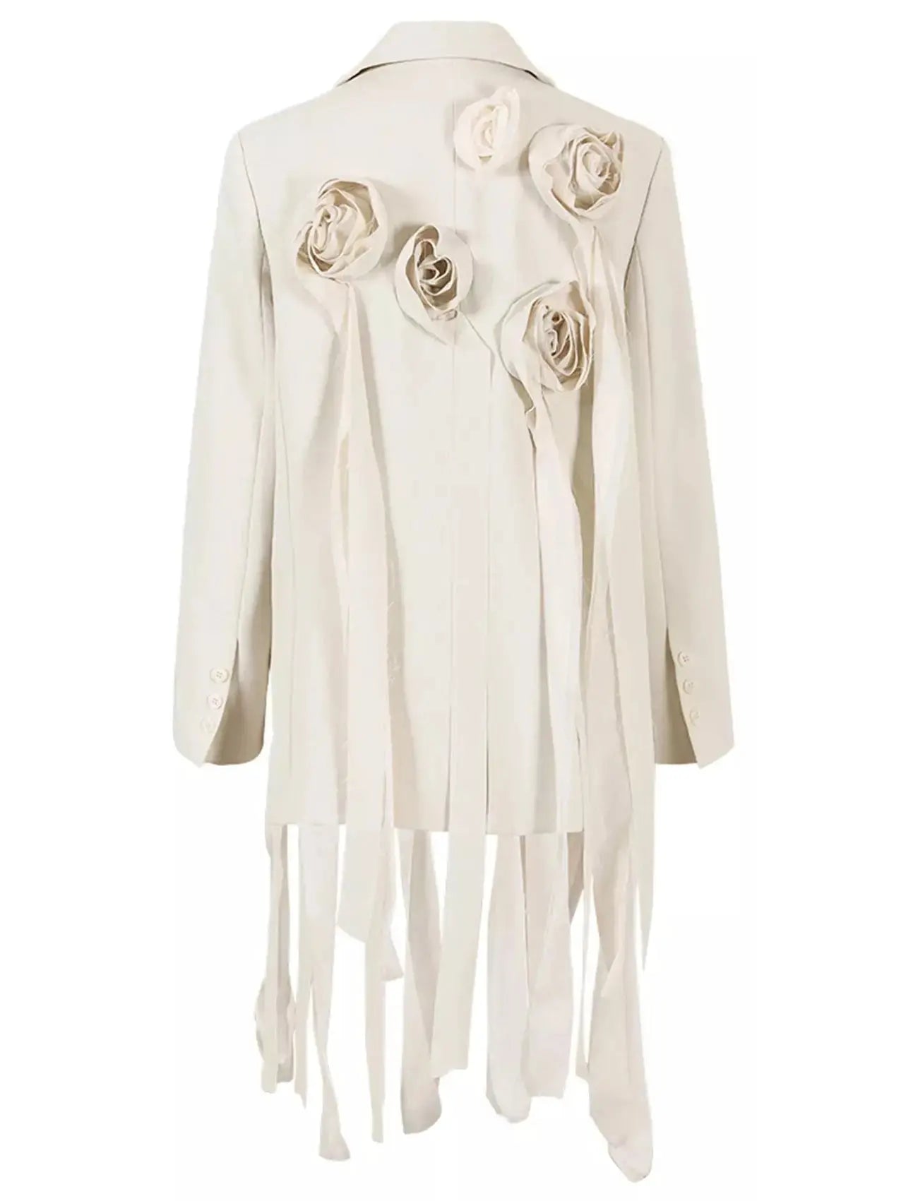 Buckled Tassel Blazer with Rose Appliques - Jackets