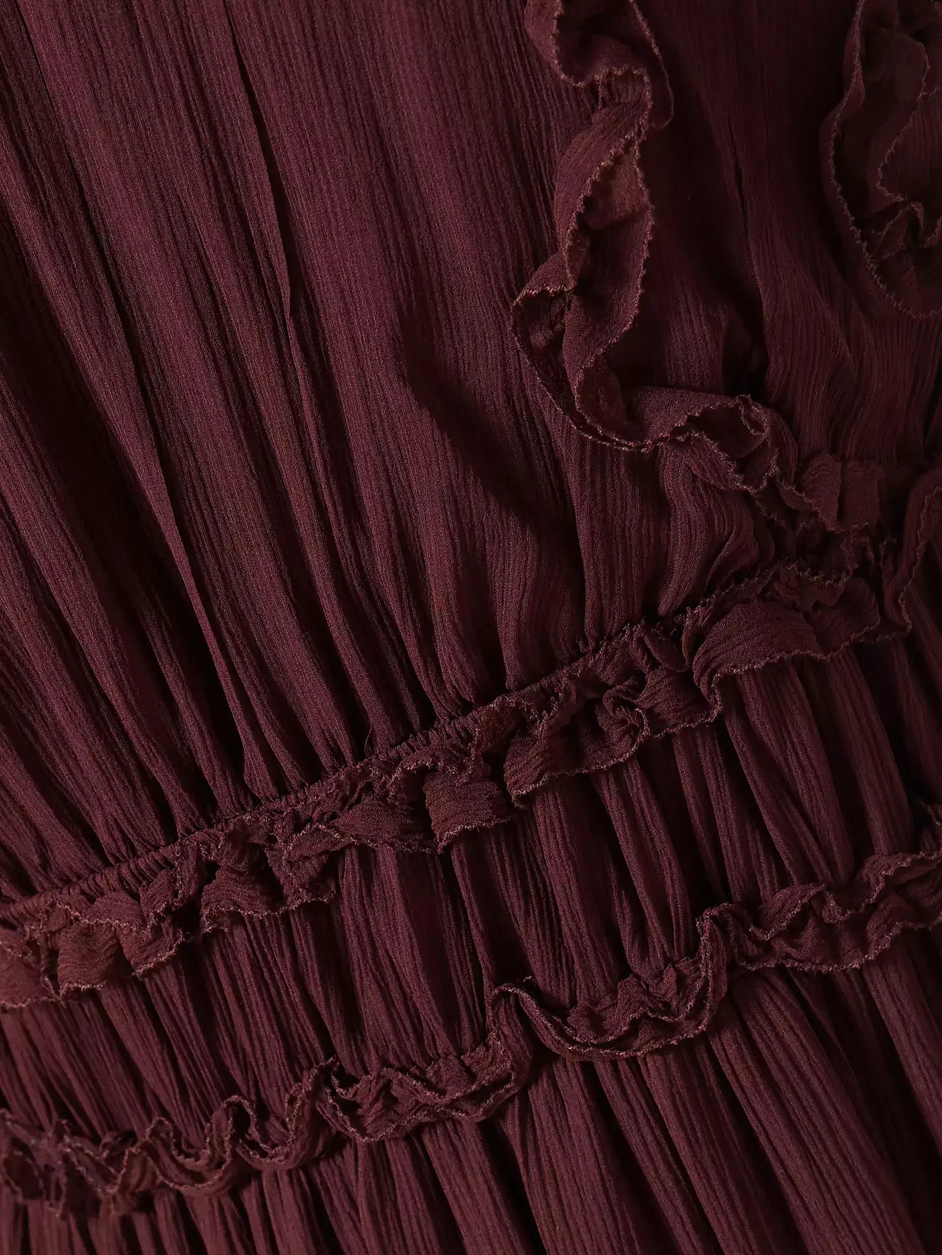 Burgundy Smocked Sleeveless Tiered Gown - Dresses