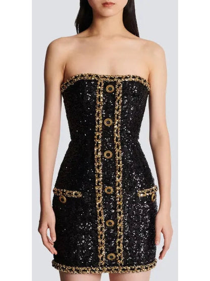 Bustier Dress with Sequin Embroidery - Dresses