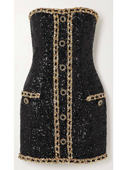 Bustier Dress with Sequin Embroidery - Dresses