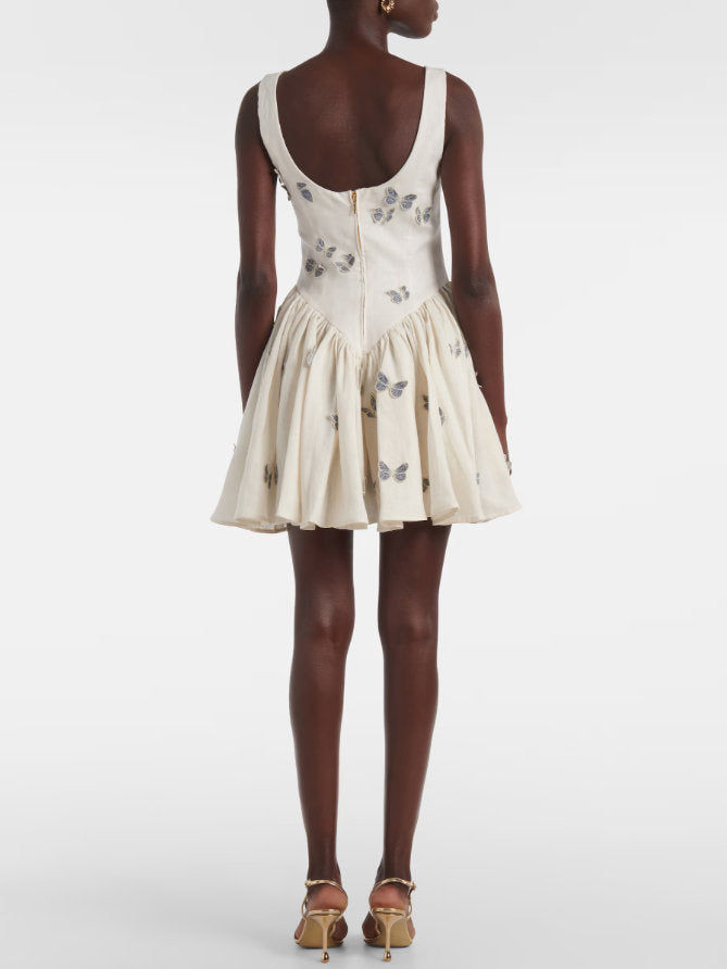 Butterfly Appliqued Fit and Flare Mini Dress - Dresses