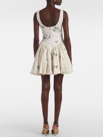 Butterfly Appliqued Fit and Flare Mini Dress - Dresses