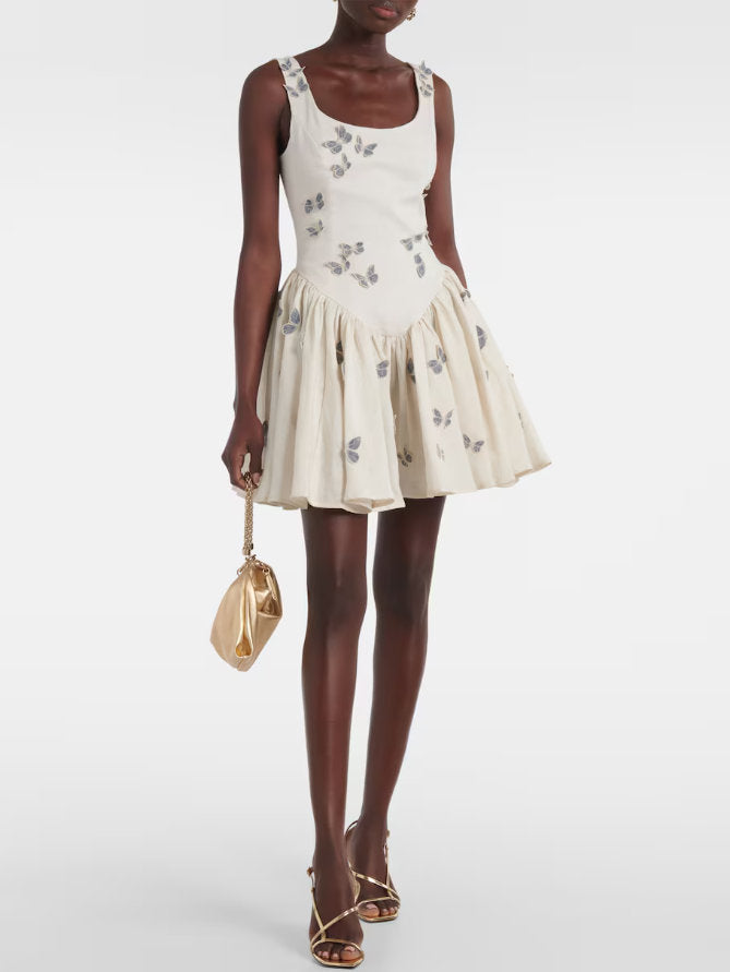 Butterfly Appliqued Fit and Flare Mini Dress - S - Dresses