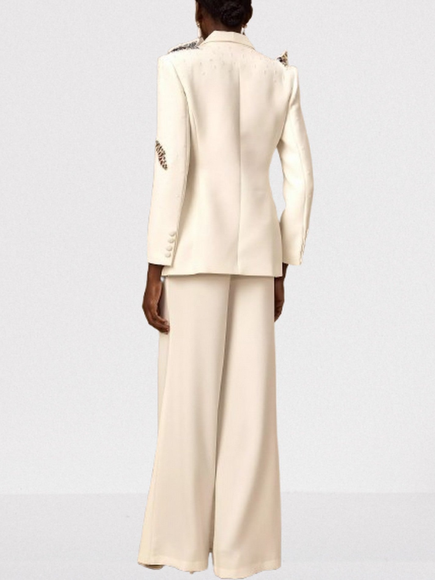 Butterfly Embroidered Blazer and Wide-Leg Pant Suit - Suits & Sets