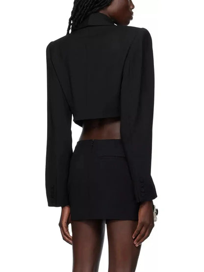 Butterfly-Embroidered Cropped Blazer and Mini Skirt Set in Black - Suits & Sets