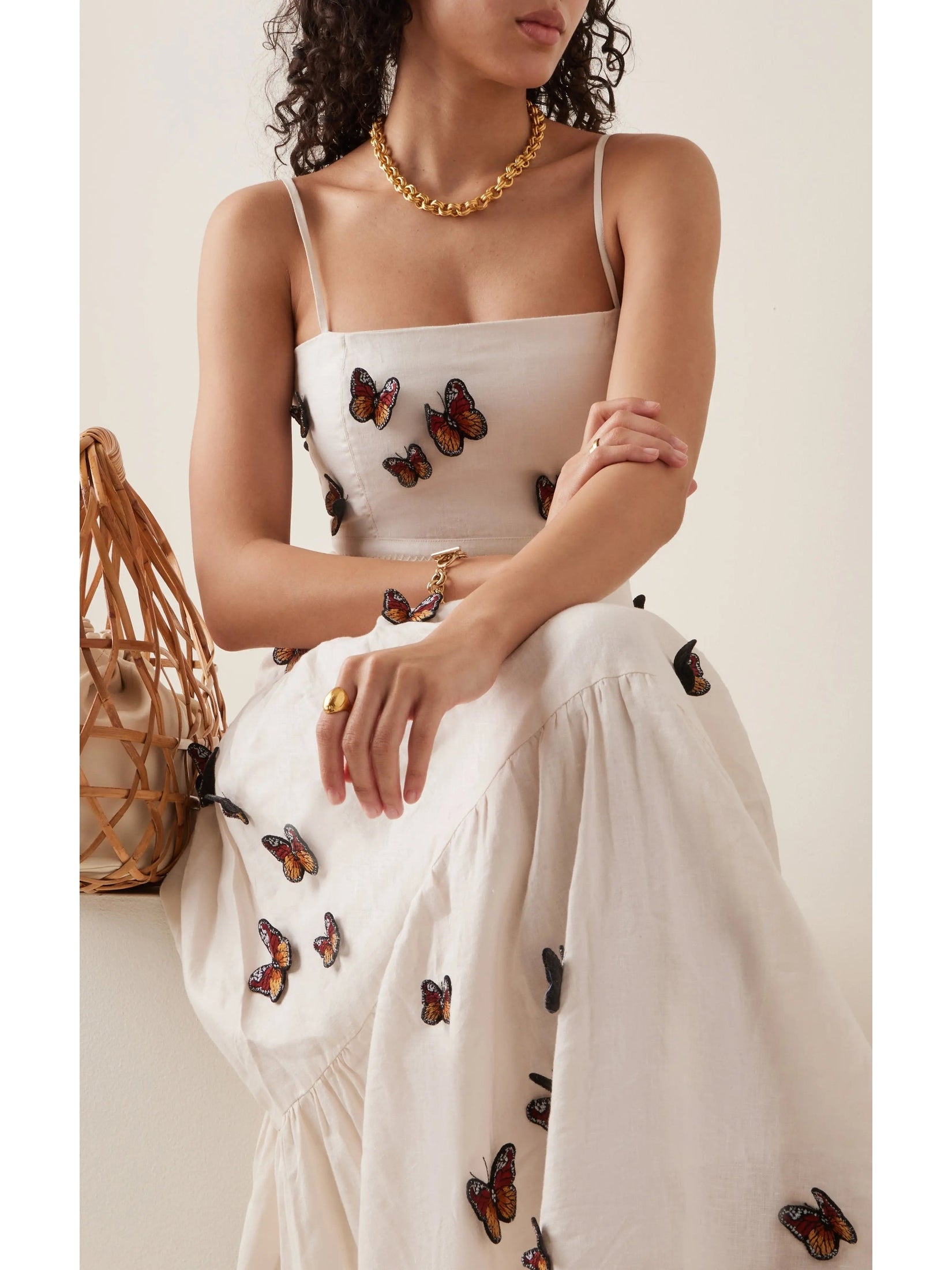 Butterfly Monarca Appliqud Tiered Linen Dress Butterfly Monarca Appliqud Tiered Linen Dress
