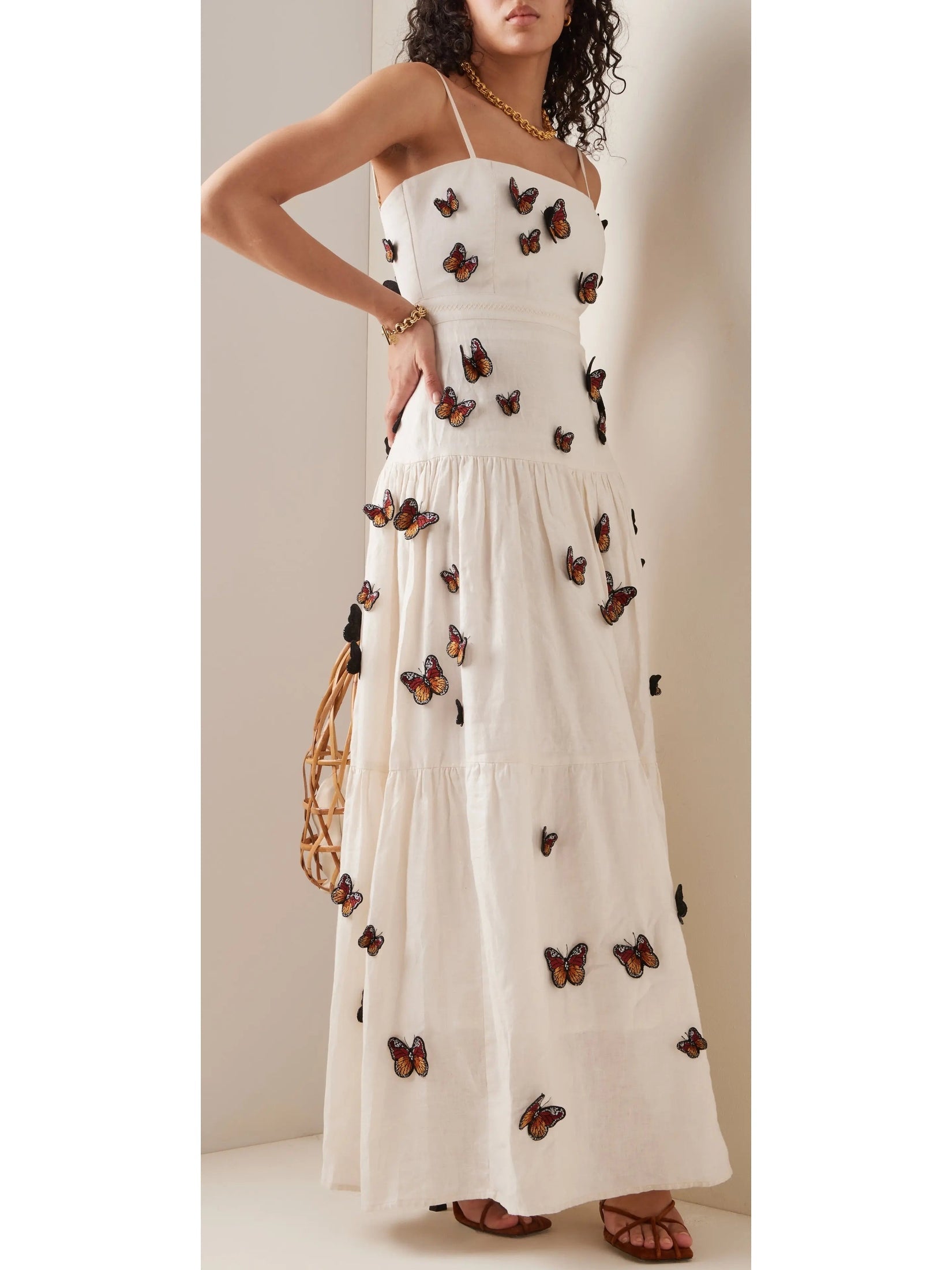 Butterfly Monarca Appliqud Tiered Linen Dress Butterfly Monarca Appliqud Tiered Linen Dress