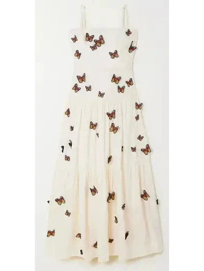 Butterfly Monarca Appliquéd Tiered Linen Dress - Dresses