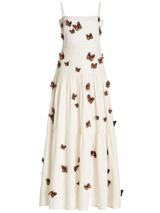 Butterfly Monarca Appliquéd Tiered Linen Dress - small - Dresses