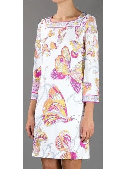 Butterfly Print Jersey Silk Shift Dress - Dresses