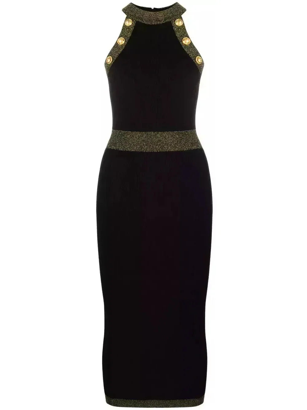 Button-Detailed Halter-Neck Knitted Midi Dress Black - s - Dresses