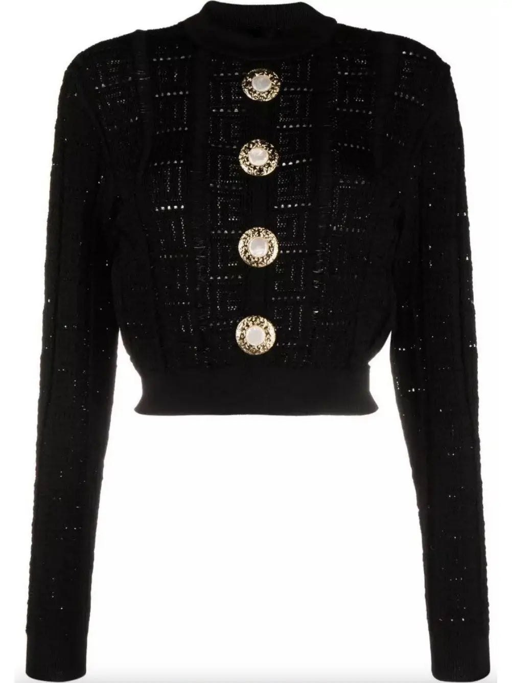 Button-Embellished Black Cropped Sweater - Sweaters & Knitwear