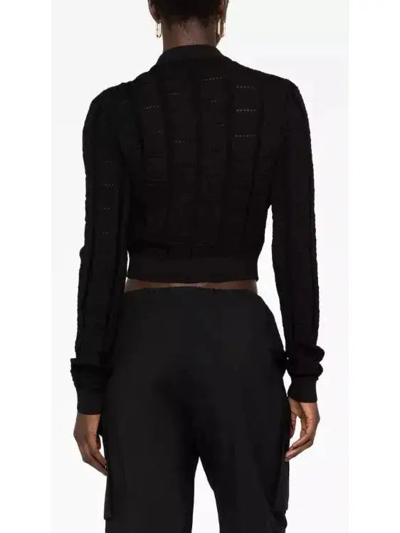 Button-Embellished Black Cropped Sweater - Sweaters & Knitwear