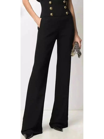 Button-Embellished Crepe Wide-Leg Pants - Jeans & Pants