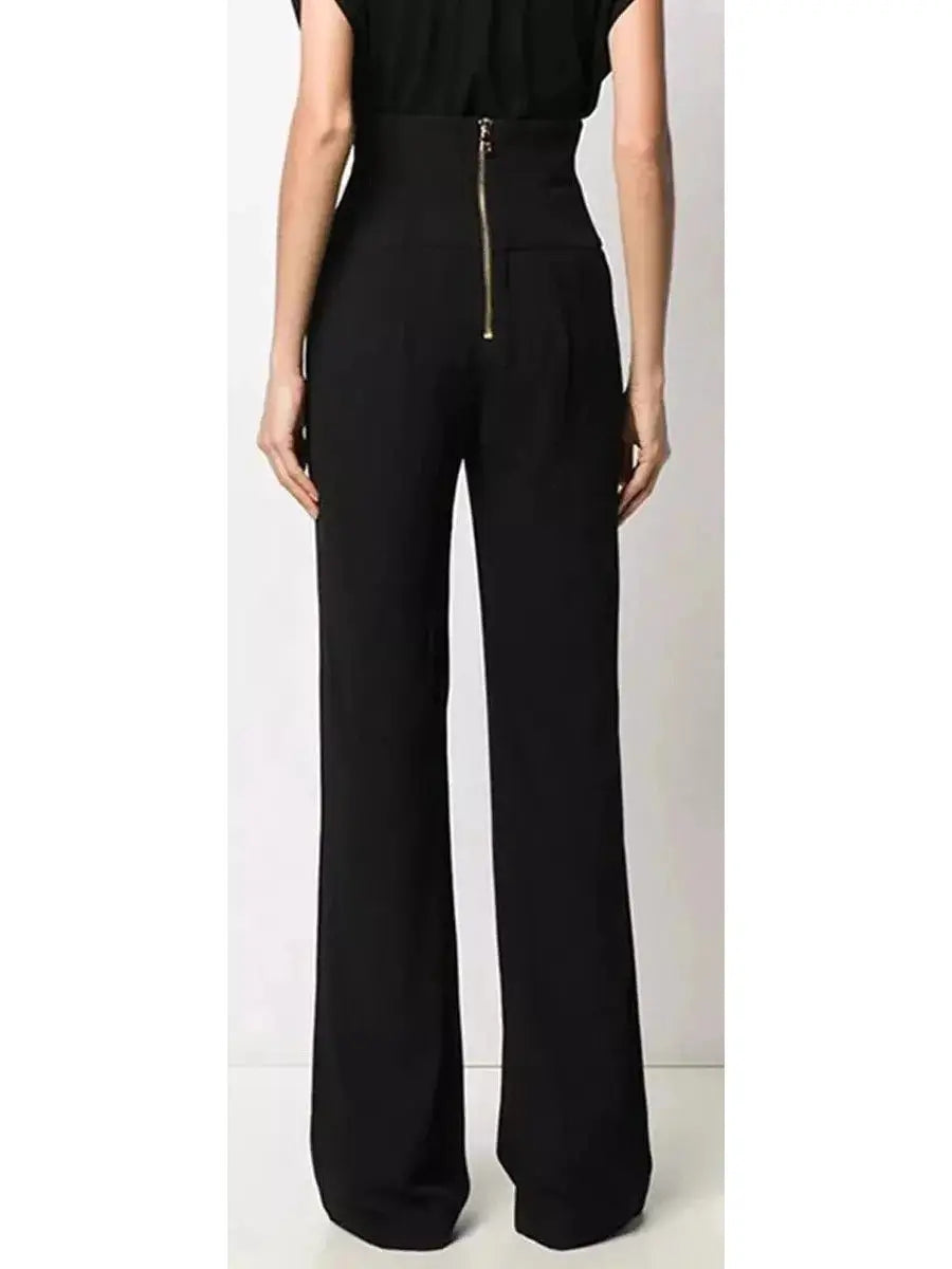 Button-Embellished Crepe Wide-Leg Pants - Jeans & Pants