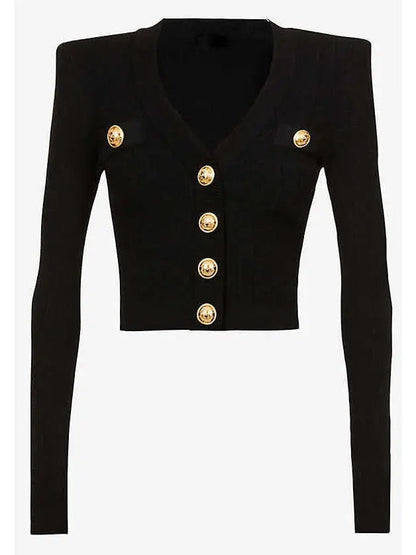 Button-Embellished Cropped Knit Cardigan Black - Sweaters & Knitwear