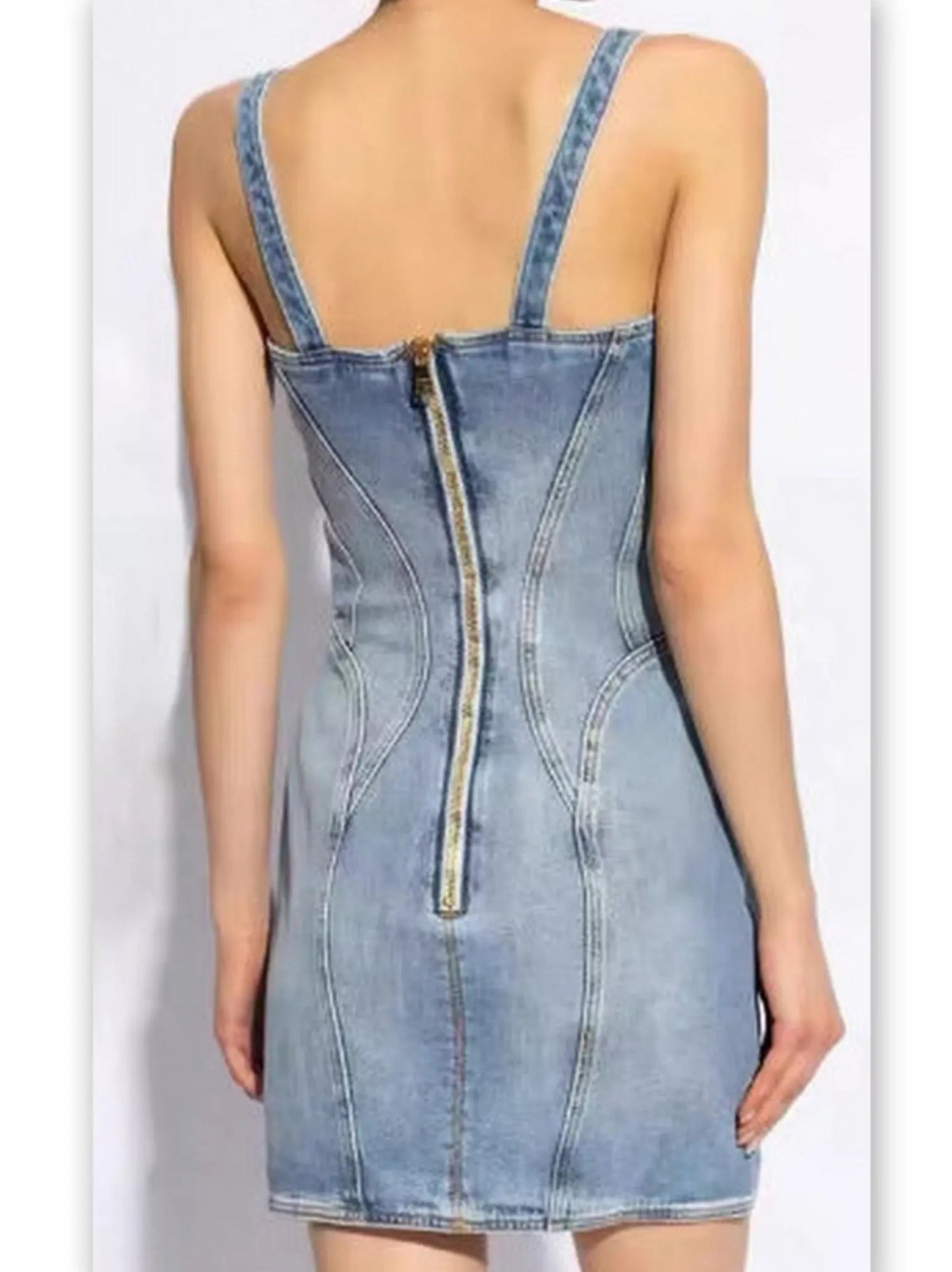 Button-Embellished Denim Mini Dress - Dresses