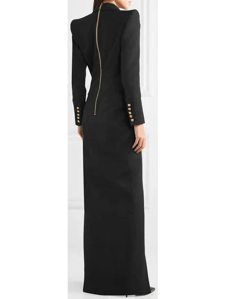 Button-Embellished Double-Breasted Dress Black - Dresses