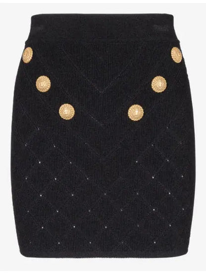 Button-Embellished Knit Mini Skirt Black - Skirts