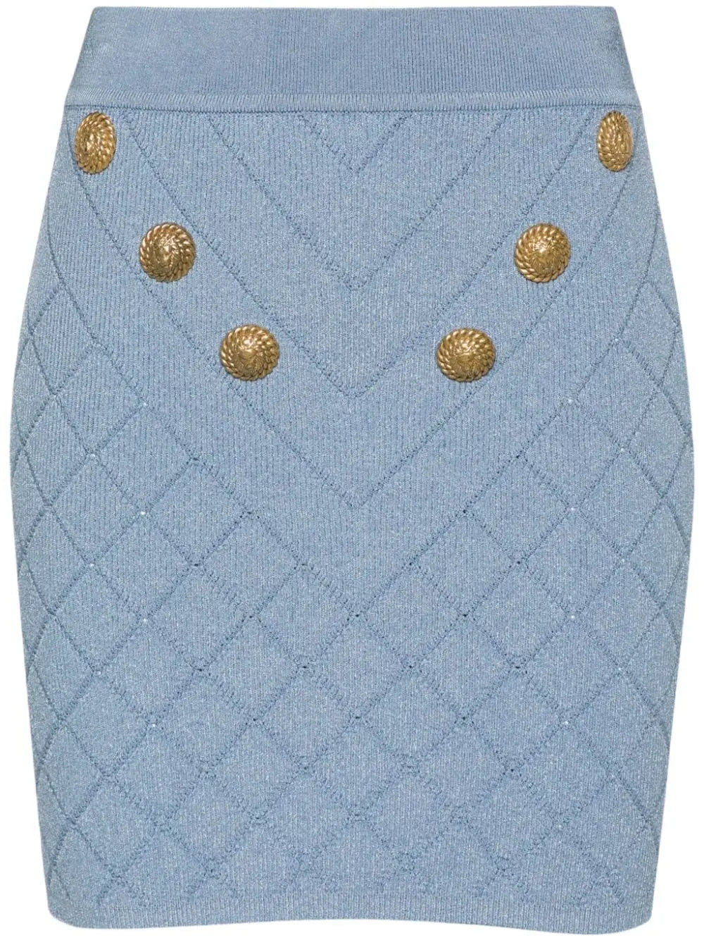 Button-Embellished Knit Mini Skirt Blue - Skirts