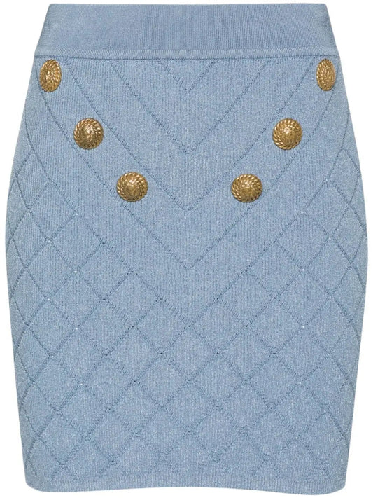 Button-Embellished Knit Mini Skirt Blue - Skirts